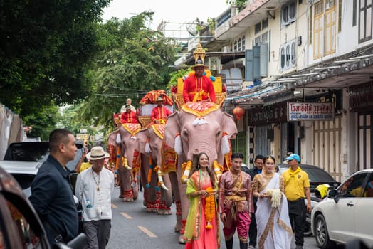 Thai Elephants at the Opening Ceremony of Wat Saket Festival Fair in Bangkok in Thailand.  Thailand, Bangkok, November, 8, 2024.