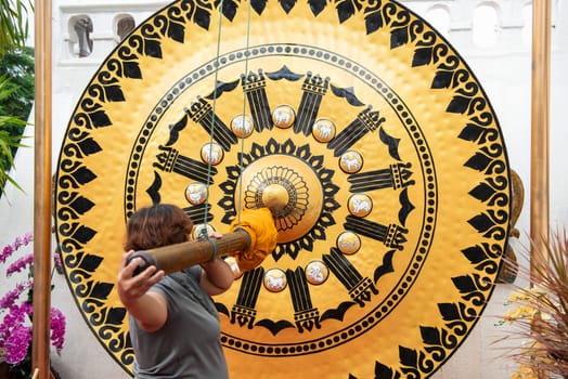 a Gong at Golden Mount of Wat Saket in Banglamphu in the City of Bangkok in Thailand.  Thailand, Bangkok, November, 7, 2024.