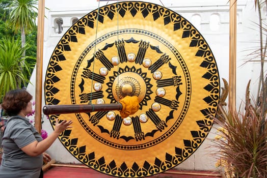 a Gong at Golden Mount of Wat Saket in Banglamphu in the City of Bangkok in Thailand.  Thailand, Bangkok, November, 7, 2024.