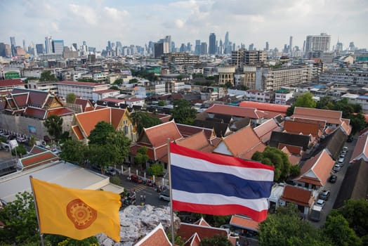 a view of Wat Saket in Banglamphu in the City of Bangkok in Thailand.  Thailand, Bangkok, November, 7, 2024.