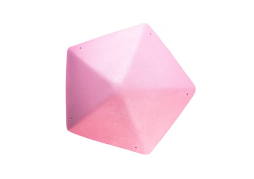 Pink pentagon-shaped climbing hold with rough texture isolated on white background. Used as hand or foot grip for climbing walls. Perfect for catalog or shop.