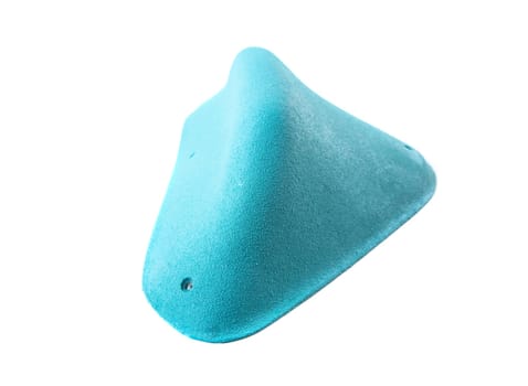Blue climbing hold with smooth rounded edges isolated on white background. Oval shape for hand or foot grip on climbing walls. Ideal for sports store or catalog.