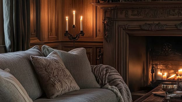 Refined English interiors with soft neutral tones, botanical art, fresh florals, classic panelled walls, and elegant furnishings for a feminine yet timeless home atmosphere