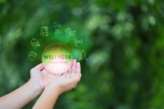 Concept image of digital wellness and longevity, natural living and self care.