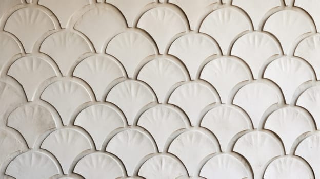 Stylized abstract white wall with fish scale pattern. Created using AI Generated technology and image editing software.