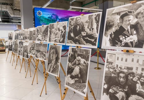 05.05.2025 - Minsk, Belarus. Large prints of photos themed second world war and soviet veterans on display.