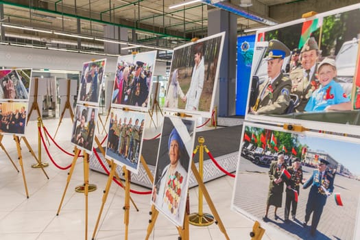 05.05.2025 - Minsk, Belarus. Large prints of photos themed second world war and soviet veterans on display.