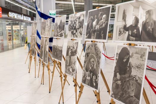 05.05.2025 - Minsk, Belarus. Large prints of photos themed second world war and soviet veterans on display.