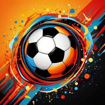 A dynamic illustration of a soccer ball with colorful splashes and swirls. Ideal for sports-themed projects and creative designs, making it perfect as a background for various uses.