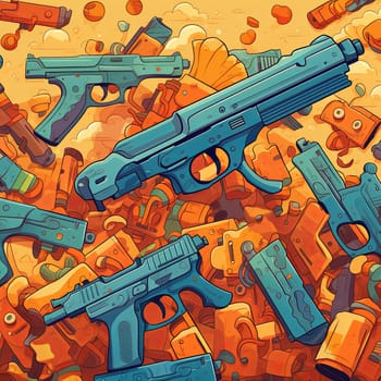 A colorful illustration featuring a variety of toy handguns in a playful style. This artwork is perfect for creative projects, capturing attention and inspiring imagination.