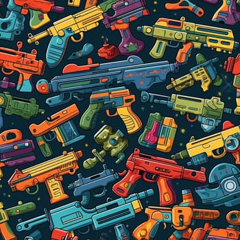 A playful pattern showcasing colorful toy guns in a cartoon style. Perfect for children s designs, themed parties, or creative projects. Ideal for textiles and prints.