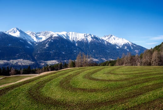 Alpine landscape with snow covered mountain peaks in Bavaria