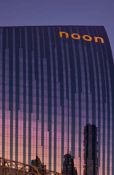 UAE, Dubai, 19 September 2024: architecture of the city at sunset, skyscrapers with glass facades. High quality photo