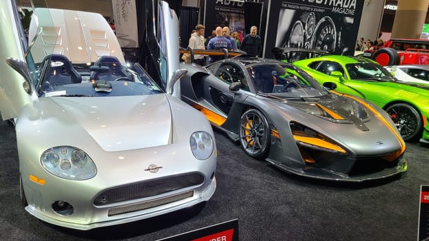 Toronto, ON Canada - 02.19.2023: Exotic Car Display at an Auto Show A Glimpse into Automotive Innovation and Design Excellence.