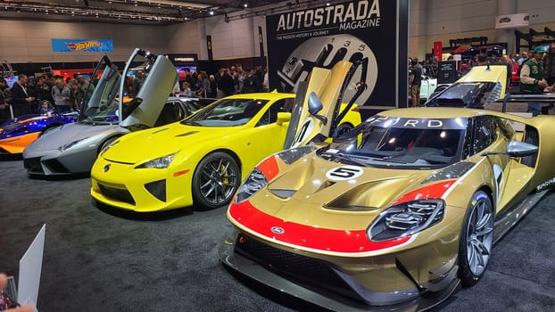 Toronto, ON Canada - 02.19.2023: Exotic Cars Display A Stunning Collection of High-Performance Automobiles on Exhibit.