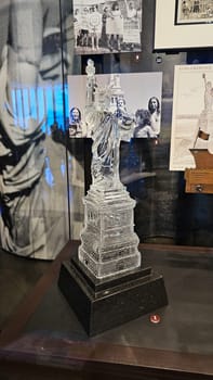New York, NY USA - 07.07.2023: Crystal Liberty Statue Display Symbol of Freedom and American History Exhibit.