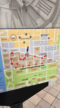 Washington D.C. USA - 12.29.2023: Federal Triangle Heritage Trail Map at National Mall Historic District, Washington DC.