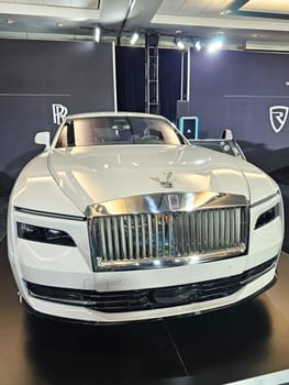 Toronto, ON Canada - 02.23.2024: Elegant Rolls Royce Automobile Front View Sleek Design and Luxurious Features for Automotive Enthusiasts.