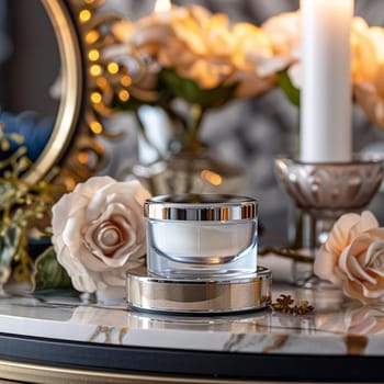 Cosmetic cream in a glass jar. Skin care concept. Background for beauty products
