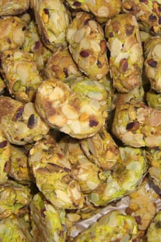 Traditional Piedmont cookies with nuts, selective focus