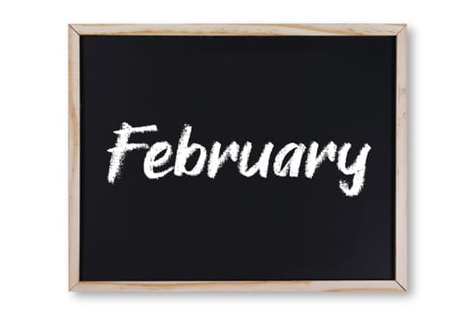 A February word in chalk on chalkboard with clipping path to remove shadow