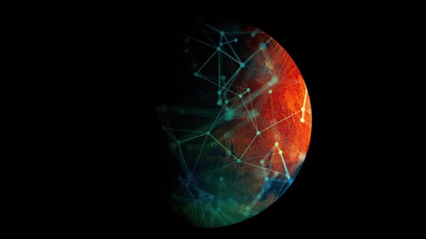 Mars with connection dots. Computer generated 3d render