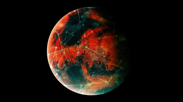 Mars with connection dots. Computer generated 3d render