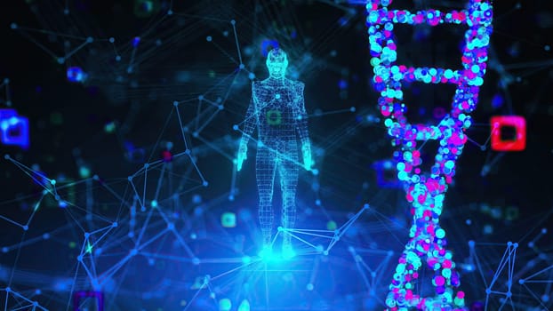 Digital human body with DNA. Computer generated 3d render