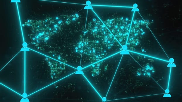 Technology world map with connection dots. Computer generated 3d render