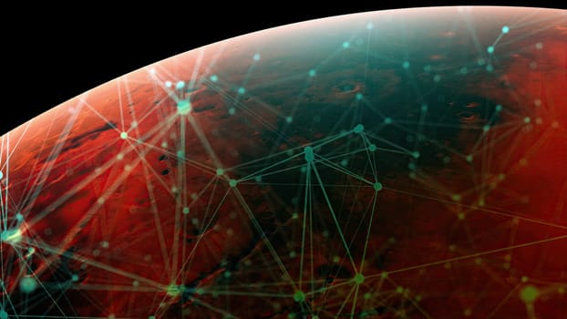 Mars with connection dots. Computer generated 3d render