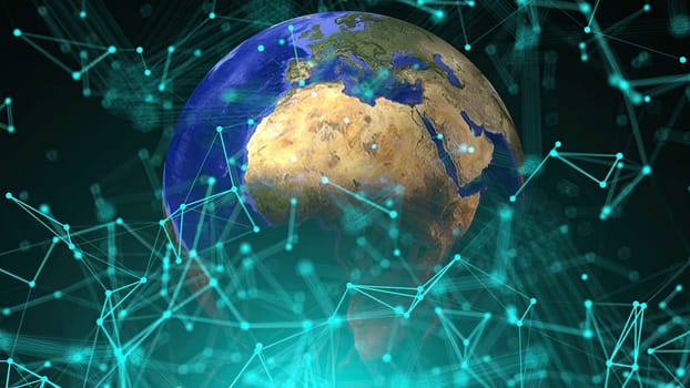 Earth with connection dots. Computer generated 3d render