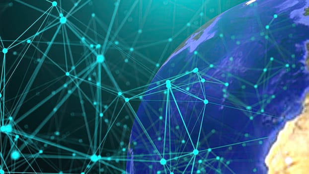 Earth with connection dots. Computer generated 3d render