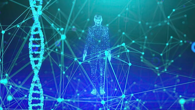 Digital human body with DNA. Computer generated 3d render