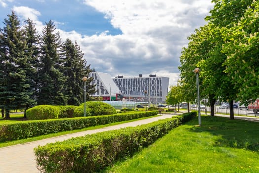 05.05.2025 - Minsk, Belarus. Shopping mall called Pershiy, located on the center of the city