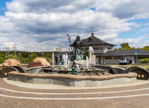 05.05.2025 - Minsk, Belarus. Monument to Moses Fountain at Memorial Church of All Saints
