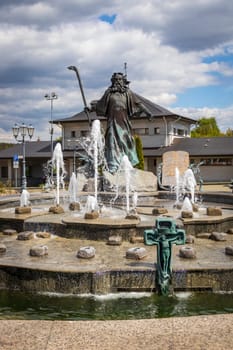 05.05.2025 - Minsk, Belarus. Monument to Moses Fountain at Memorial Church of All Saints.
