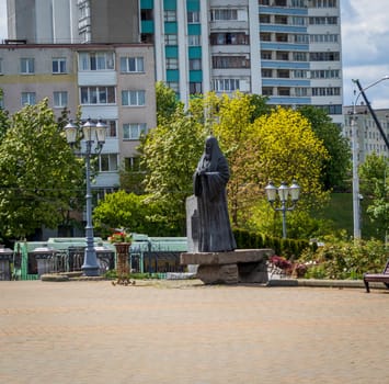 05.05.2025 - Minsk, Belarus. Monument to Aleksey the second, bishop at the church of all saints