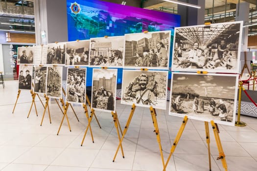 05.05.2025 - Minsk, Belarus. Large prints of photos themed second world war and soviet veterans on display.