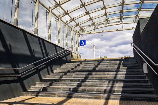 Stairs leading up from pedestrian crossing