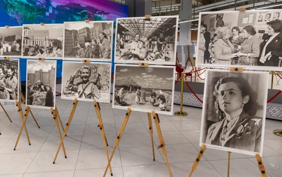05.05.2025 - Minsk, Belarus. Large prints of photos themed second world war and soviet veterans on display.
