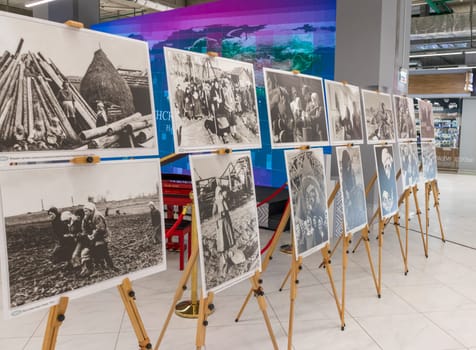 05.05.2025 - Minsk, Belarus. Large prints of photos themed second world war and soviet veterans on display.