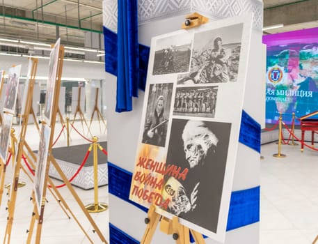 05.05.2025 - Minsk, Belarus. Large prints of photos themed second world war and soviet veterans on display.