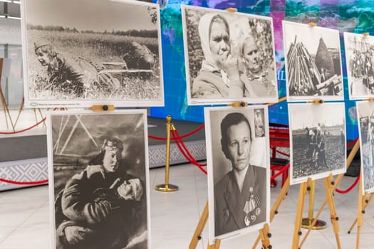 05.05.2025 - Minsk, Belarus. Large prints of photos themed second world war and soviet veterans on display.