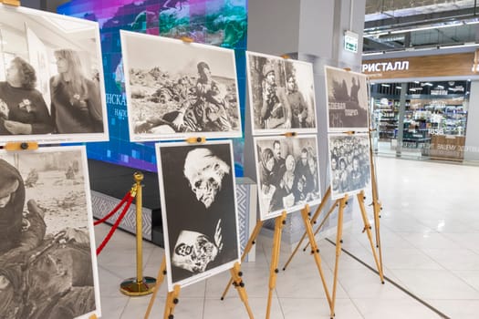 05.05.2025 - Minsk, Belarus. Large prints of photos themed second world war and soviet veterans on display.