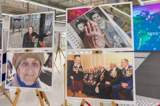 05.05.2025 - Minsk, Belarus. Large prints of photos themed second world war and soviet veterans on display.