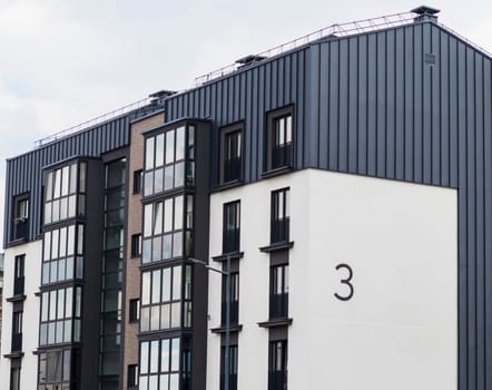 Shot of the stylish, modern, urban, residential suburb where buildings have ergonomic design and vivid colors