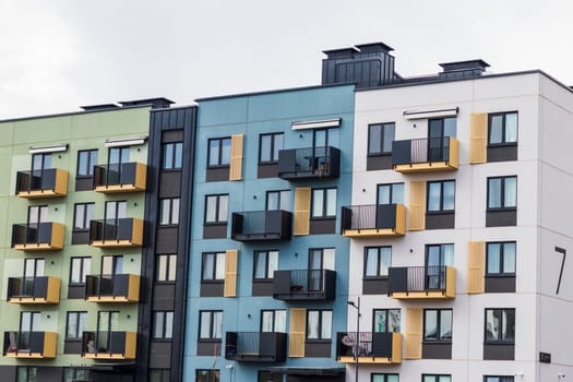 Shot of the stylish, modern, urban, residential suburb where buildings have ergonomic design and vivid colors