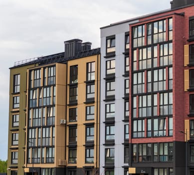 Shot of the stylish, modern, urban, residential suburb where buildings have ergonomic design and vivid colors