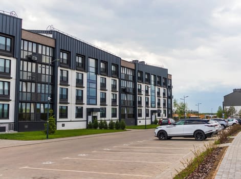Shot of the stylish, modern, urban, residential suburb where buildings have ergonomic design and vivid colors