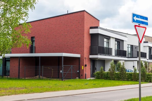 Facade of the stylish, urban, modern house, ergonomically designed and made of ecological materials